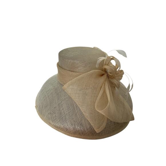 Wide Brim Sinamay Hat Church Kentucky Derby Carriage Tea Wedding Champagne NICE! main image 6